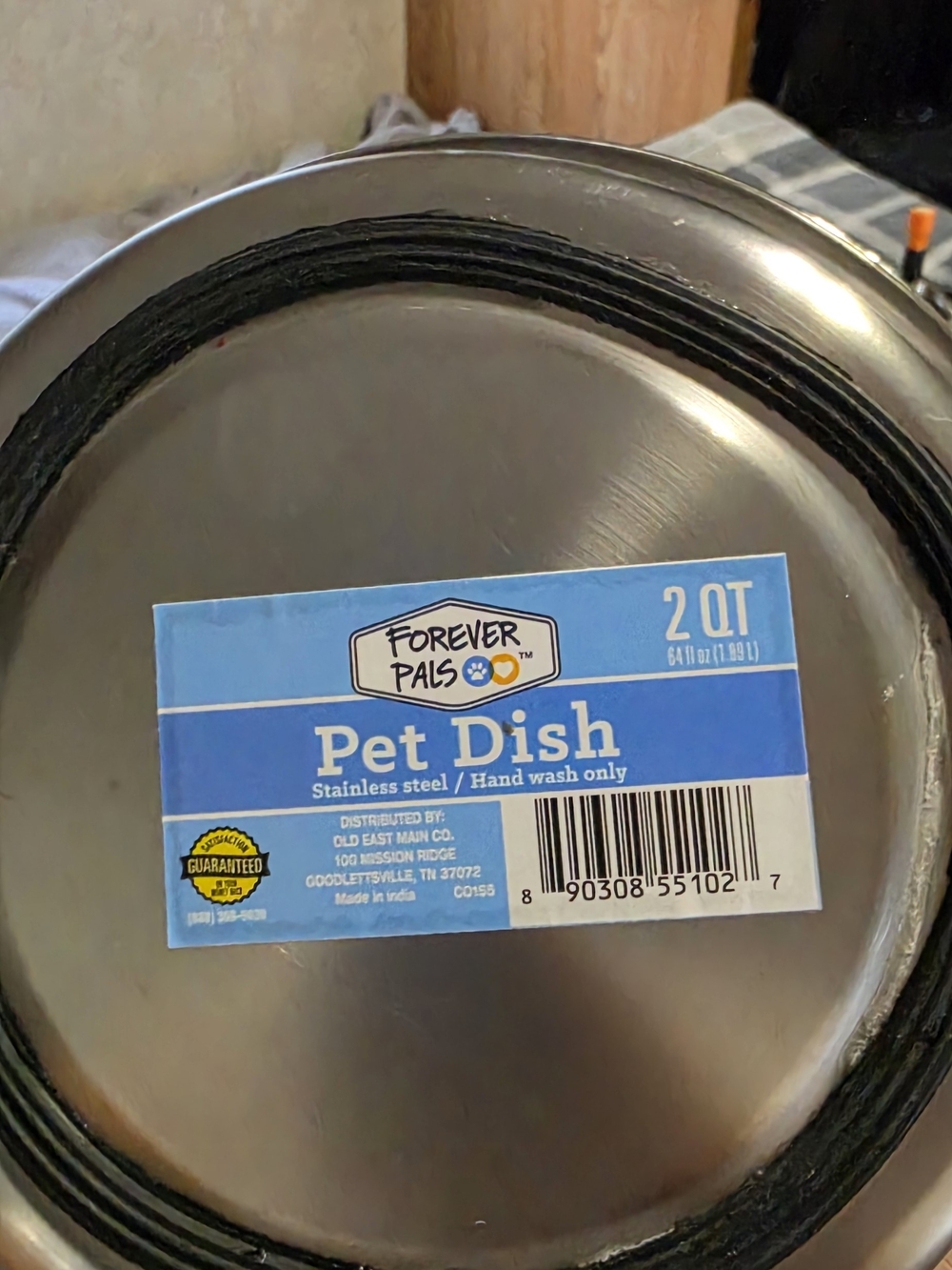 Forever Pals Stainless Steel Pet Dish - Silver & Blue Label - 2 QT